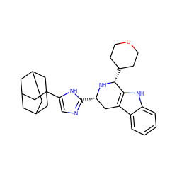 c1ccc2c3c([nH]c2c1)[C@@H](C1CCOCC1)N[C@@H](c1ncc(C24CC5CC(CC(C5)C2)C4)[nH]1)C3 ZINC000653730455