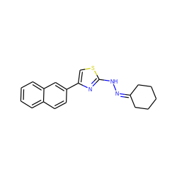 c1ccc2cc(-c3csc(NN=C4CCCCC4)n3)ccc2c1 ZINC000054362879