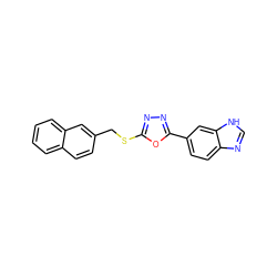 c1ccc2cc(CSc3nnc(-c4ccc5nc[nH]c5c4)o3)ccc2c1 ZINC000096283004