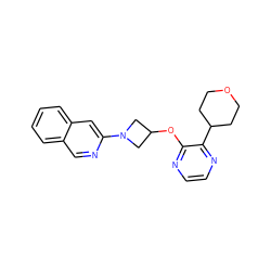 c1ccc2cc(N3CC(Oc4nccnc4C4CCOCC4)C3)ncc2c1 ZINC000096168953