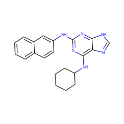 c1ccc2cc(Nc3nc(NC4CCCCC4)c4nc[nH]c4n3)ccc2c1 ZINC000013648462