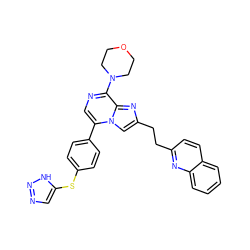 c1ccc2nc(CCc3cn4c(-c5ccc(Sc6cnn[nH]6)cc5)cnc(N5CCOCC5)c4n3)ccc2c1 ZINC001772605310