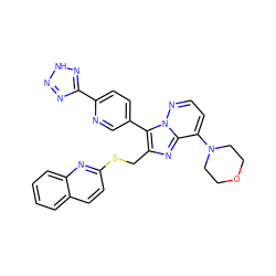 c1ccc2nc(SCc3nc4c(N5CCOCC5)ccnn4c3-c3ccc(-c4nn[nH]n4)nc3)ccc2c1 ZINC001772635966