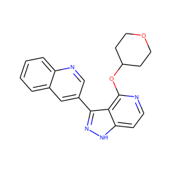 c1ccc2ncc(-c3n[nH]c4ccnc(OC5CCOCC5)c34)cc2c1 ZINC000114772893