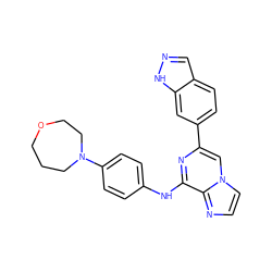 c1cn2cc(-c3ccc4cn[nH]c4c3)nc(Nc3ccc(N4CCCOCC4)cc3)c2n1 ZINC000147378682