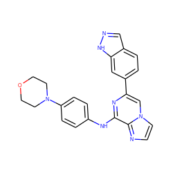 c1cn2cc(-c3ccc4cn[nH]c4c3)nc(Nc3ccc(N4CCOCC4)cc3)c2n1 ZINC000098208742