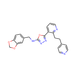 c1cnc(CCc2ccncc2)c(-c2nnc(NCc3ccc4c(c3)OCO4)o2)c1 ZINC000014946608