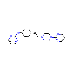 c1cnc(N[C@H]2CC[C@H](CCN3CCN(c4ncccn4)CC3)CC2)nc1 ZINC000253793068