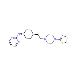 c1cnc(N[C@H]2CC[C@H](CCN3CCN(c4nccs4)CC3)CC2)nc1 ZINC000253664172