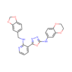 c1cnc(NCc2ccc3c(c2)OCO3)c(-c2nnc(Nc3ccc4c(c3)OCCO4)o2)c1 ZINC000028569699