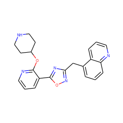 c1cnc(OC2CCNCC2)c(-c2nc(Cc3cccc4ncccc34)no2)c1 ZINC000653779557