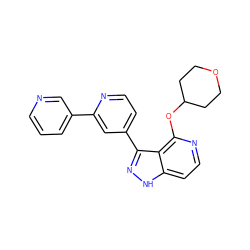 c1cncc(-c2cc(-c3n[nH]c4ccnc(OC5CCOCC5)c34)ccn2)c1 ZINC000114772259