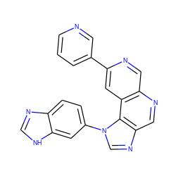 c1cncc(-c2cc3c(cn2)ncc2ncn(-c4ccc5nc[nH]c5c4)c23)c1 ZINC001772620913