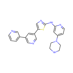 c1cncc(-c2cncc(-c3cnc(Nc4cc(N5CCNCC5)ccn4)s3)c2)c1 ZINC000084614882