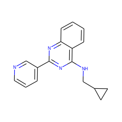 c1cncc(-c2nc(NCC3CC3)c3ccccc3n2)c1 ZINC000012360739