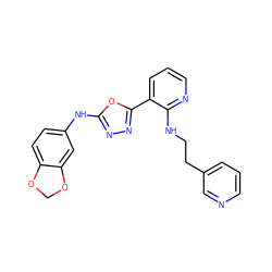 c1cncc(CCNc2ncccc2-c2nnc(Nc3ccc4c(c3)OCO4)o2)c1 ZINC000066103561