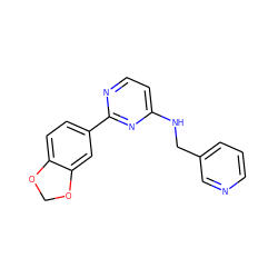 c1cncc(CNc2ccnc(-c3ccc4c(c3)OCO4)n2)c1 ZINC000004239212