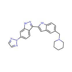 c1cnn(-c2ccc3c(-c4cc5cc(CN6CCCCC6)ccc5[nH]4)n[nH]c3c2)n1 ZINC000014949266