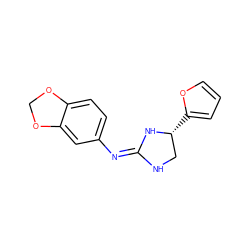 c1coc([C@@H]2CN/C(=N/c3ccc4c(c3)OCO4)N2)c1 ZINC000169330735