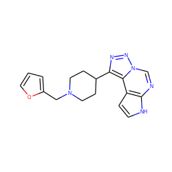 c1coc(CN2CCC(c3nnn4cnc5[nH]ccc5c34)CC2)c1 ZINC001772645540