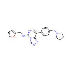 c1coc(CNc2ncc(-c3ccc(CN4CCCC4)cc3)c3nncn23)c1 ZINC001772619759