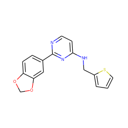 c1csc(CNc2ccnc(-c3ccc4c(c3)OCO4)n2)c1 ZINC000004266180