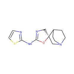 c1csc(NC2=NC[C@]3(CN4CCC3CC4)O2)n1 ZINC000114086114