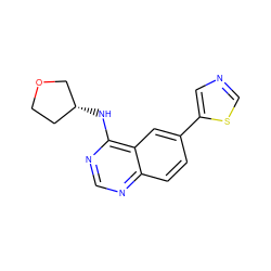 c1nc(N[C@@H]2CCOC2)c2cc(-c3cncs3)ccc2n1 ZINC000299852633