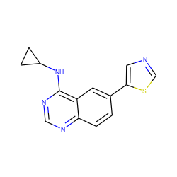 c1nc(NC2CC2)c2cc(-c3cncs3)ccc2n1 ZINC000299852431