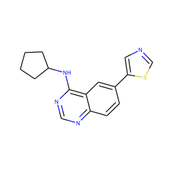 c1nc(NC2CCCC2)c2cc(-c3cncs3)ccc2n1 ZINC000299852539