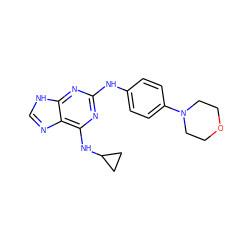 c1nc2c(NC3CC3)nc(Nc3ccc(N4CCOCC4)cc3)nc2[nH]1 ZINC000000590575