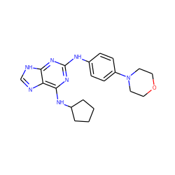 c1nc2c(NC3CCCC3)nc(Nc3ccc(N4CCOCC4)cc3)nc2[nH]1 ZINC000013648440