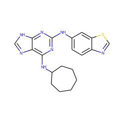 c1nc2c(NC3CCCCCC3)nc(Nc3ccc4ncsc4c3)nc2[nH]1 ZINC000013985259