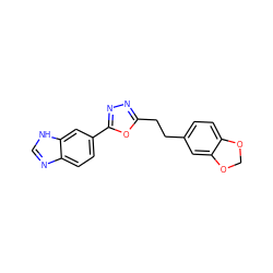 c1nc2ccc(-c3nnc(CCc4ccc5c(c4)OCO5)o3)cc2[nH]1 ZINC000096282993