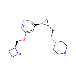 c1ncc([C@H]2C[C@@H]2CCN2CCNCC2)cc1OC[C@@H]1CCN1 ZINC000096915335