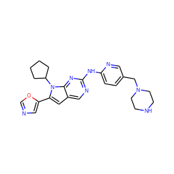 c1ncc(-c2cc3cnc(Nc4ccc(CN5CCNCC5)cn4)nc3n2C2CCCC2)o1 ZINC000068201483