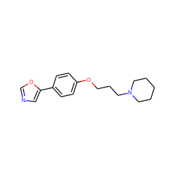 c1ncc(-c2ccc(OCCCN3CCCCC3)cc2)o1 ZINC000072179668