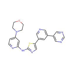 c1ncc(-c2cncc(-c3cnc(Nc4cc(N5CCOCC5)ccn4)s3)c2)cn1 ZINC000034838224